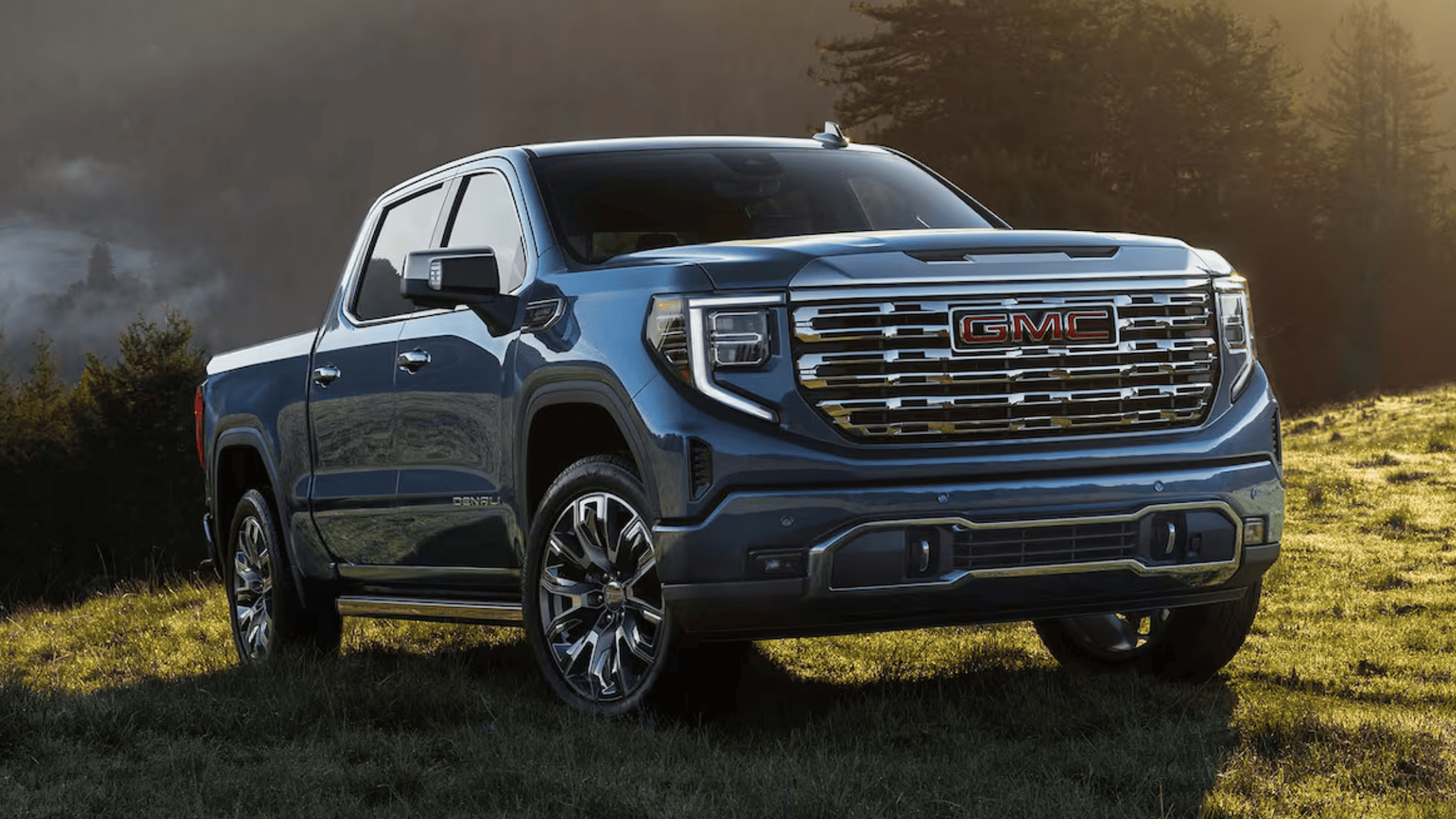 2025 GMC Sierra 1500 Denali on grassy terrain with mountain view near West Jefferson