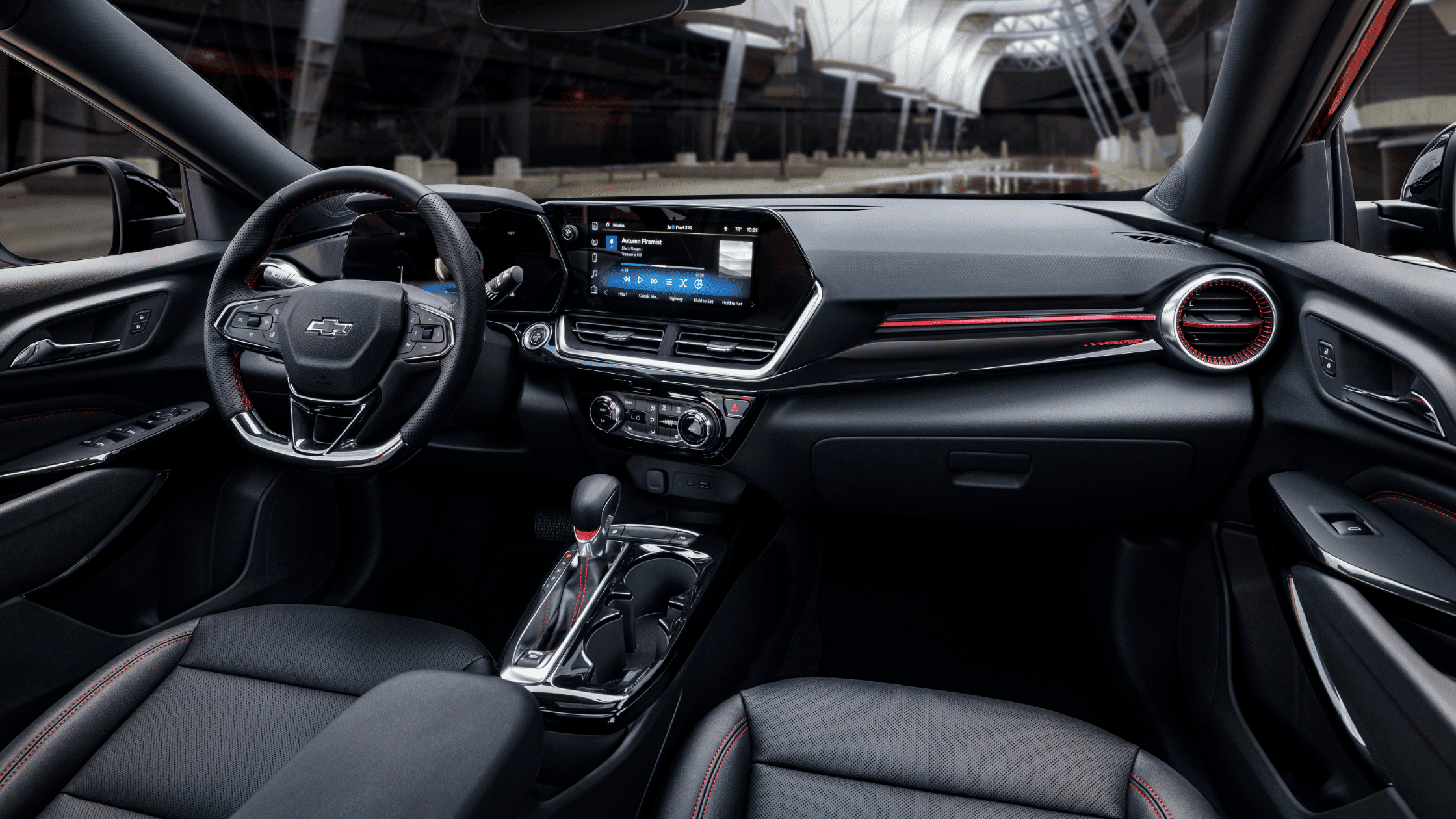 Driver-focused cockpit with digital display and infotainment in 2025 Chevrolet Trax.