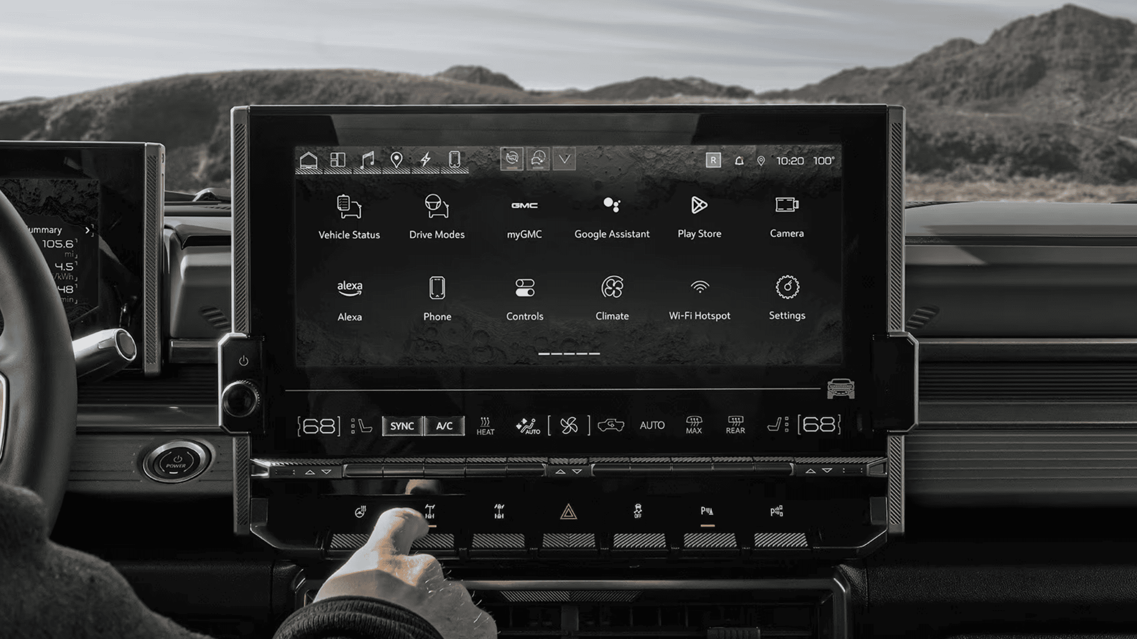 2025 GMC Hummer EV SUV touchscreen display with vehicle controls and climate settings