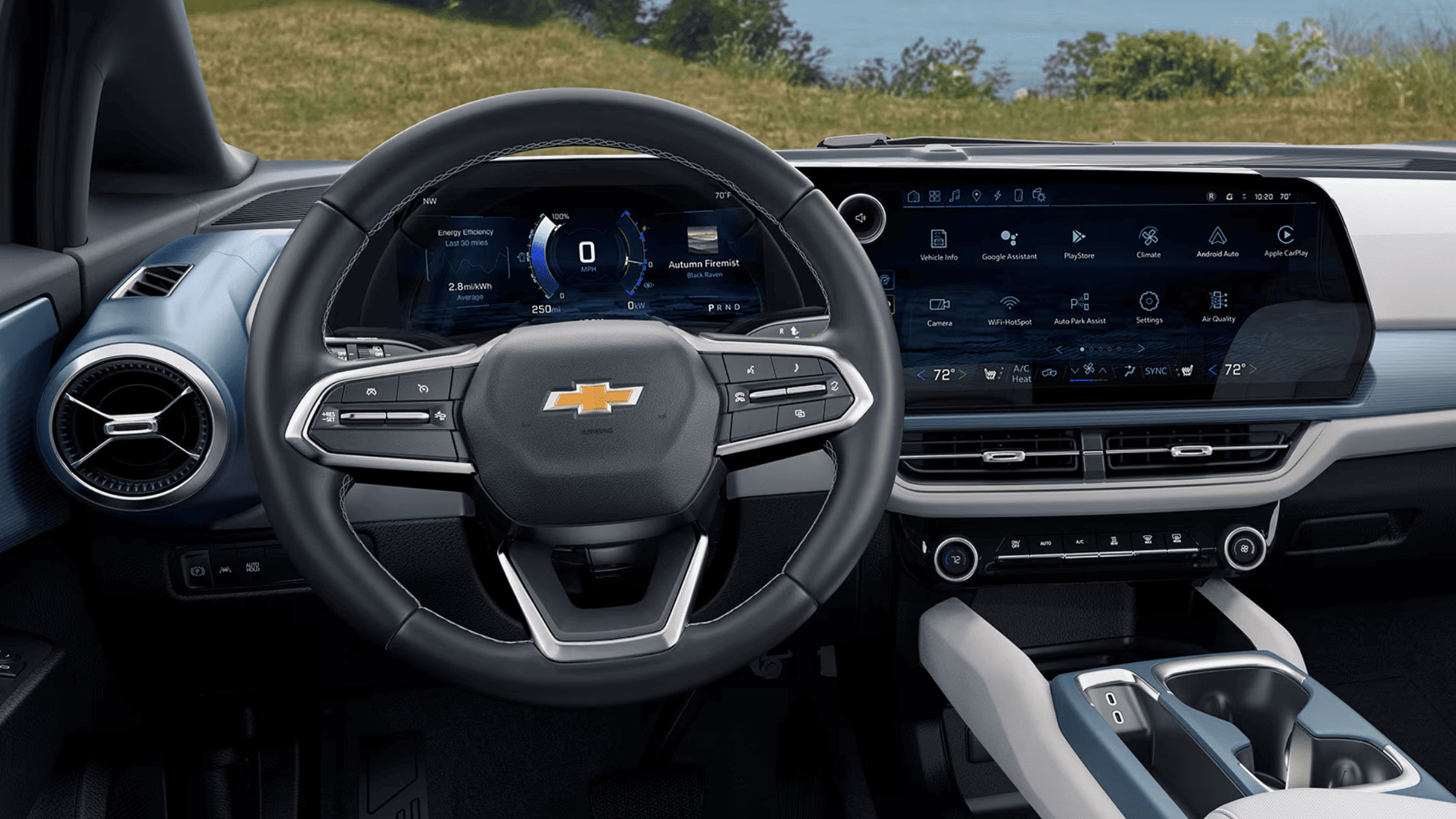 Interior dashboard of the 2025 Chevrolet Equinox EV featuring advanced infotainment system with connectivity options.