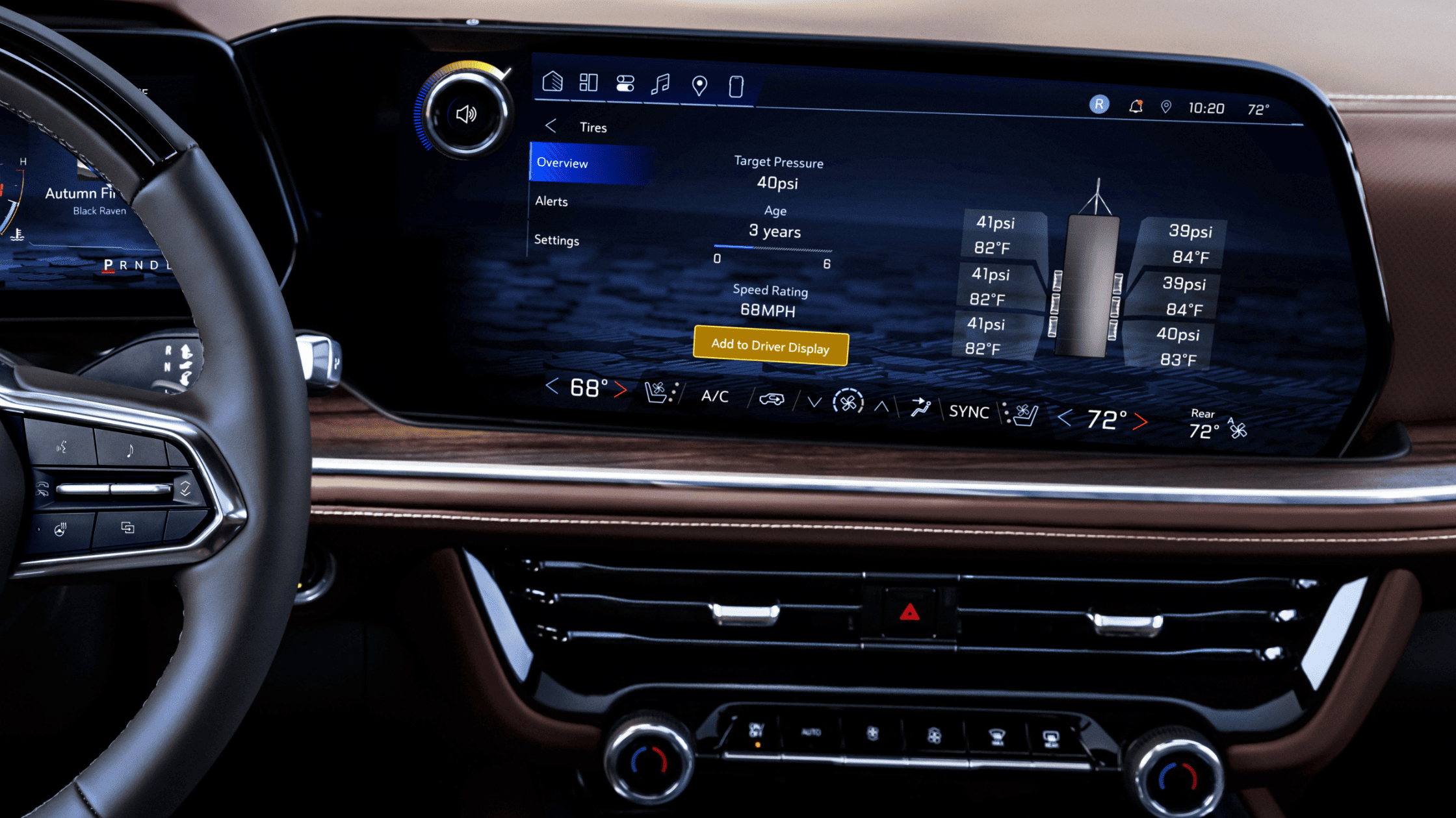 Suburban infotainment screen showing tire pressure monitoring system