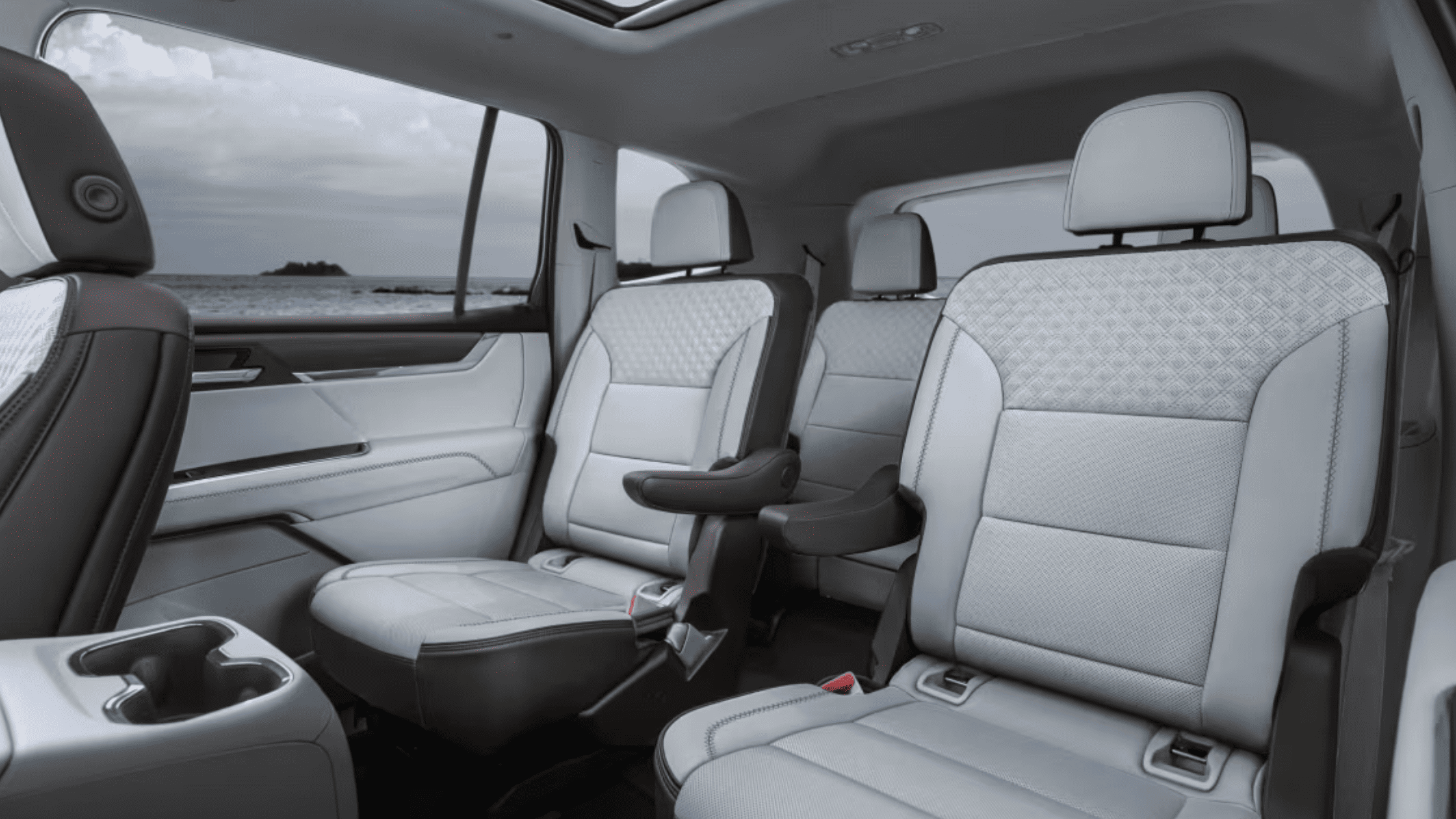 Acadia interior with brown leather and wood trim accents