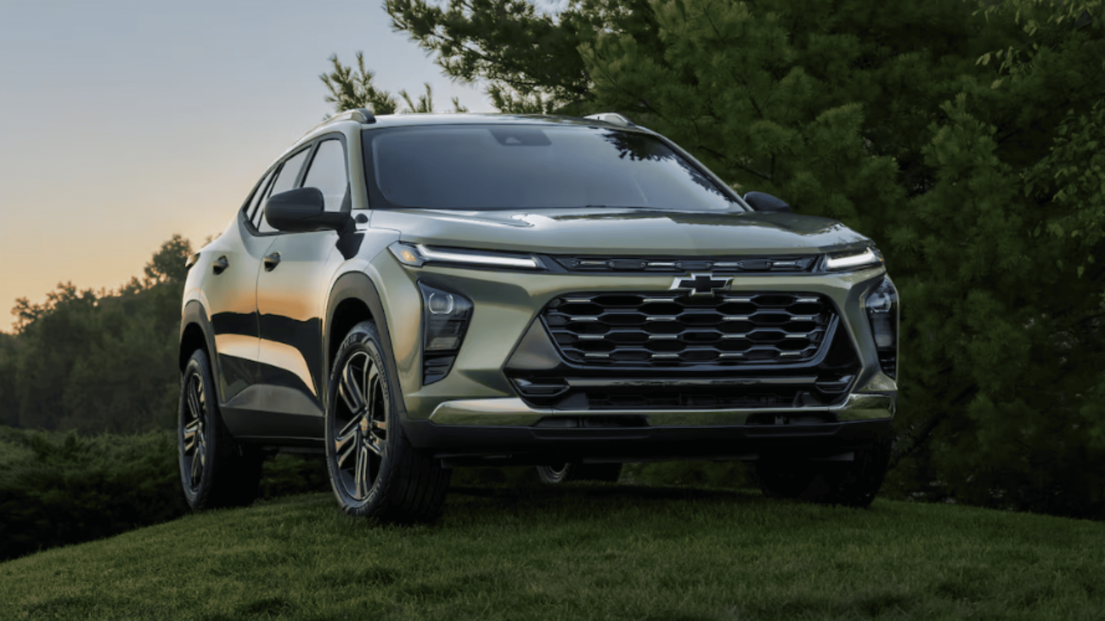 2026 Chevrolet Trax parked near Morganton, NC, highlighting its compact SUV design, bold front fascia, and elevated driving stance ideal for city and suburban travel.