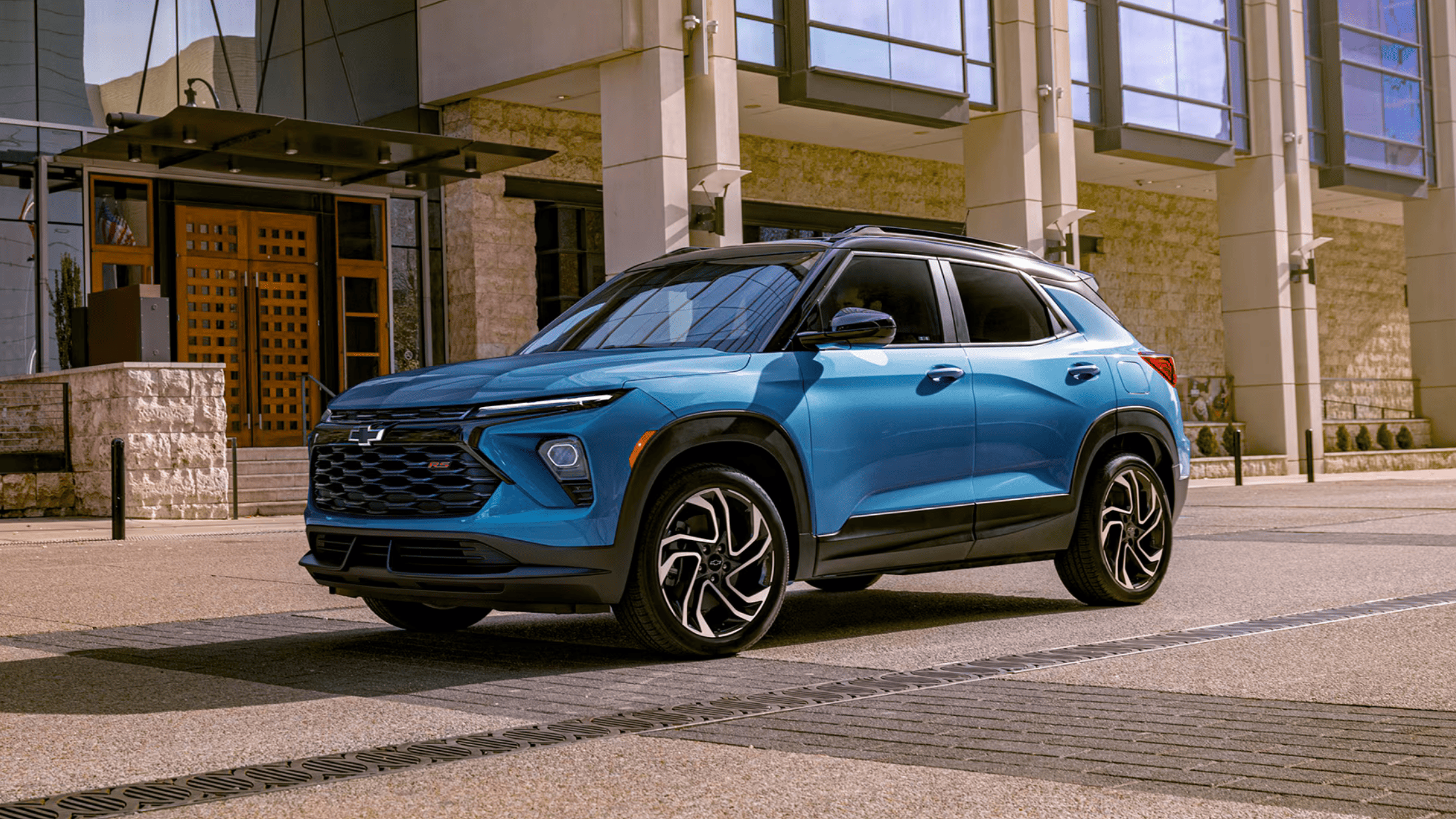 2025 Chevrolet Trailblazer compact SUV parked in Morganton NC with bold front grille and modern styling.