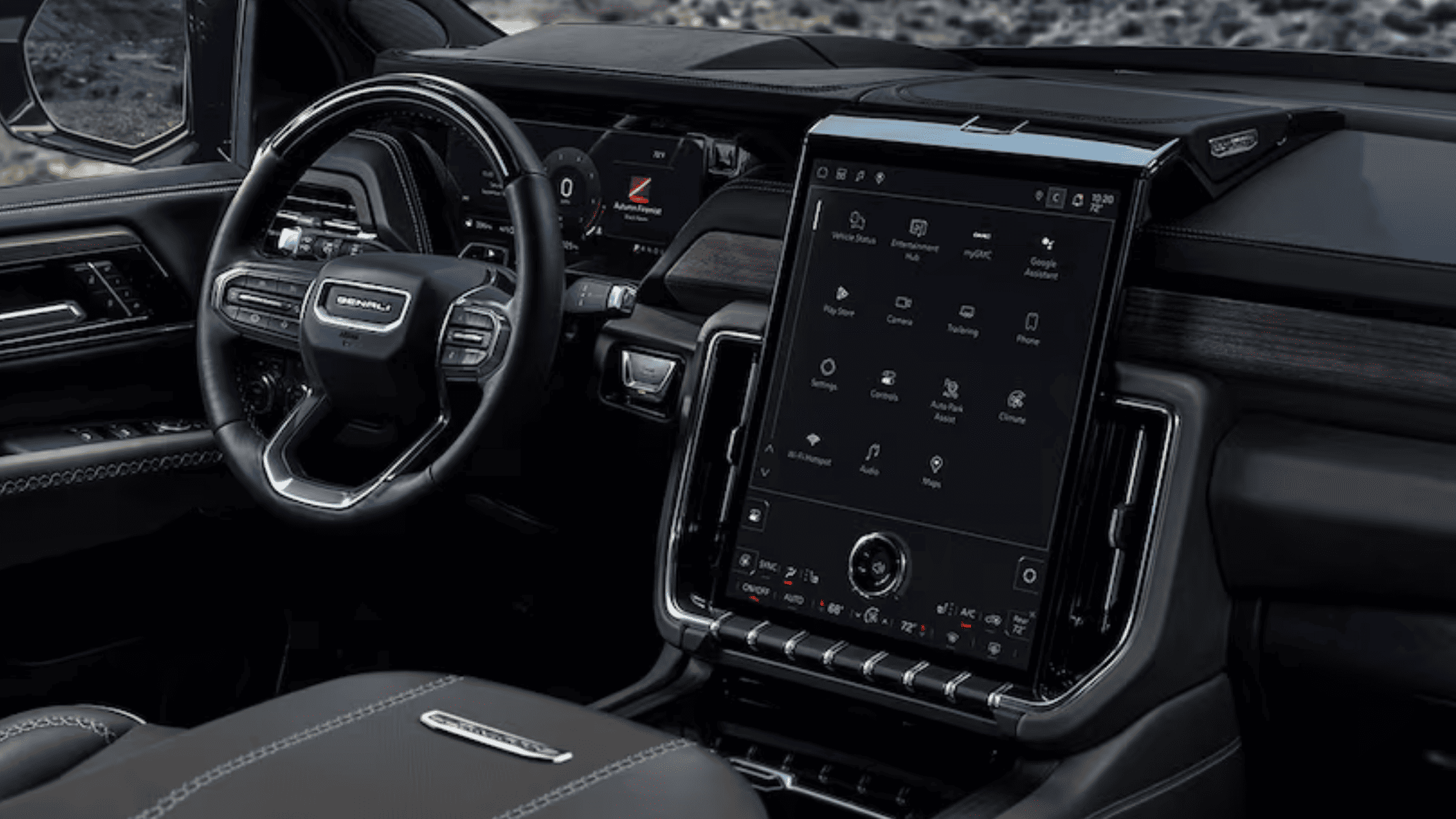 2026 GMC Yukon interior showing integrated technology systems, digital dashboard, and driver-focused infotainment display.