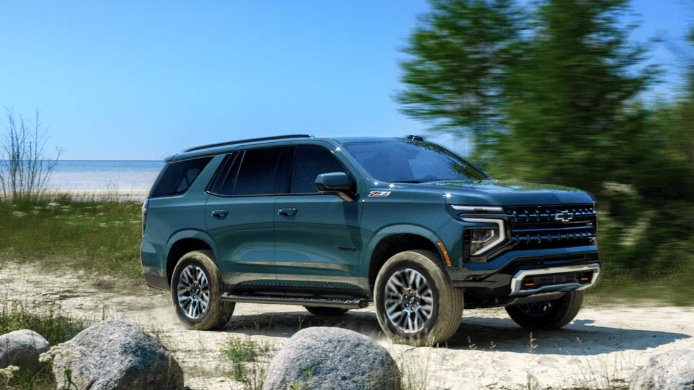 2026 Chevrolet Tahoe SUV parked outdoors near Morganton, NC, showcasing bold exterior styling, LED headlights, and full-size SUV presence.